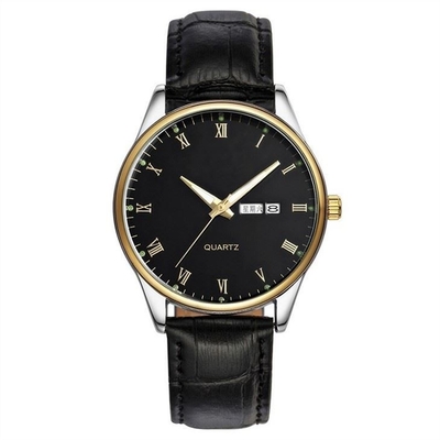 Die Armbanduhr-Doppelkalender-leuchtender Quarz-Antinebel der Brown-Lederband-Männer