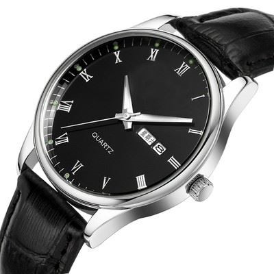 Die Armbanduhr-Doppelkalender-leuchtender Quarz-Antinebel der Brown-Lederband-Männer