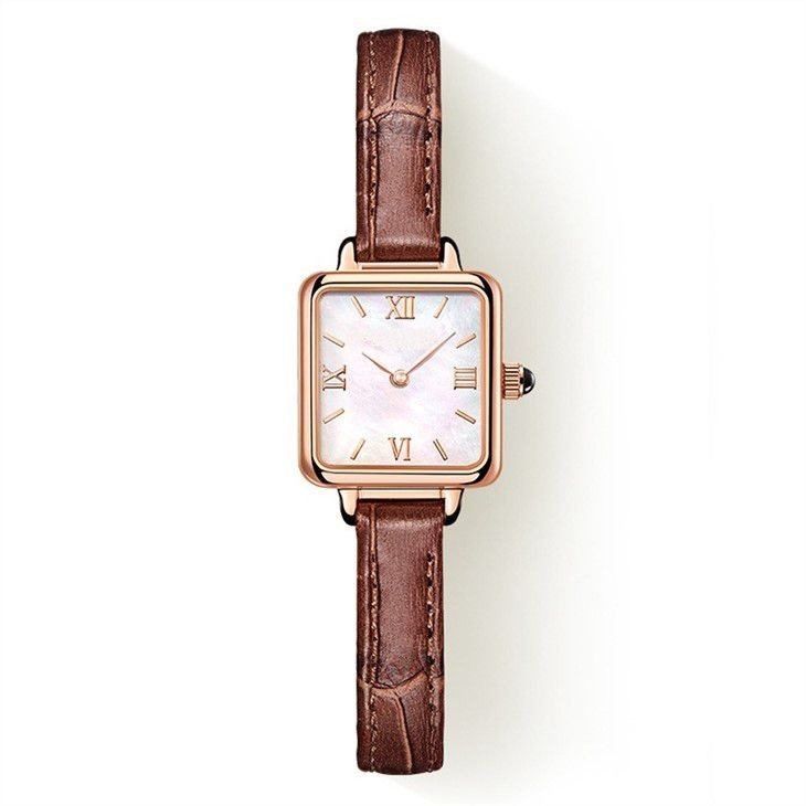 Quadratische das Gesichts-Uhr der Retro- Uhr-Rindleder-Bügel-Frauen Farbkleinen Browns ledernen