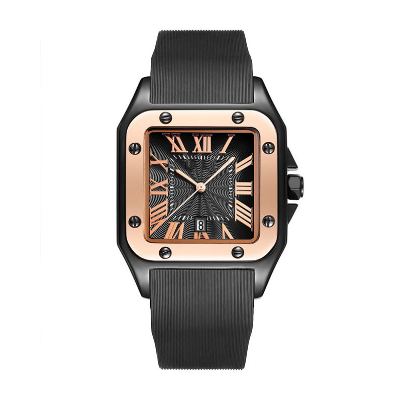 Quadratische Silikon-Bügel-Quarz-Armbanduhr wasserdichter Roman Vintage