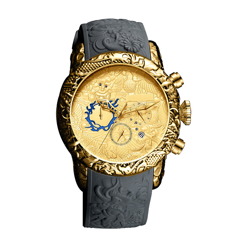 Die Uhr-Chronograph-wasserdichtes Datums-analoger Quarz 3D Dragon Design Frog Tape der großen Skala-Männer